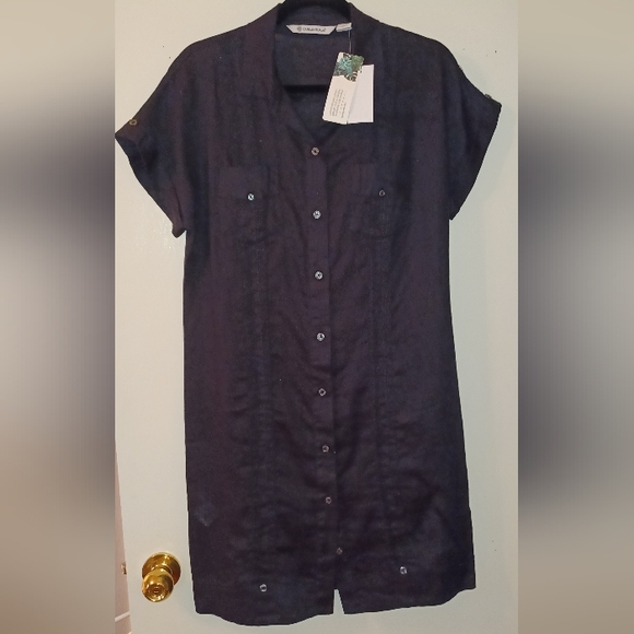 NWT Cubavera 100% linen short sleeve button up dress black Small - Picture 2 of 8